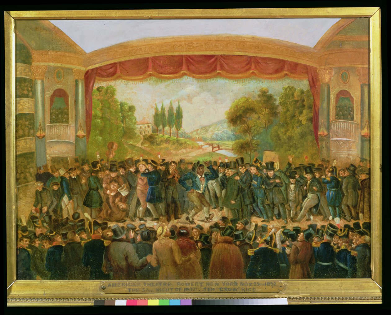 Amerikansk teater, Bowery, New York, skildrer den 57. nat af Mr. T.D. Jim Crow Rice (1808-60) 25. november 1833 af American School