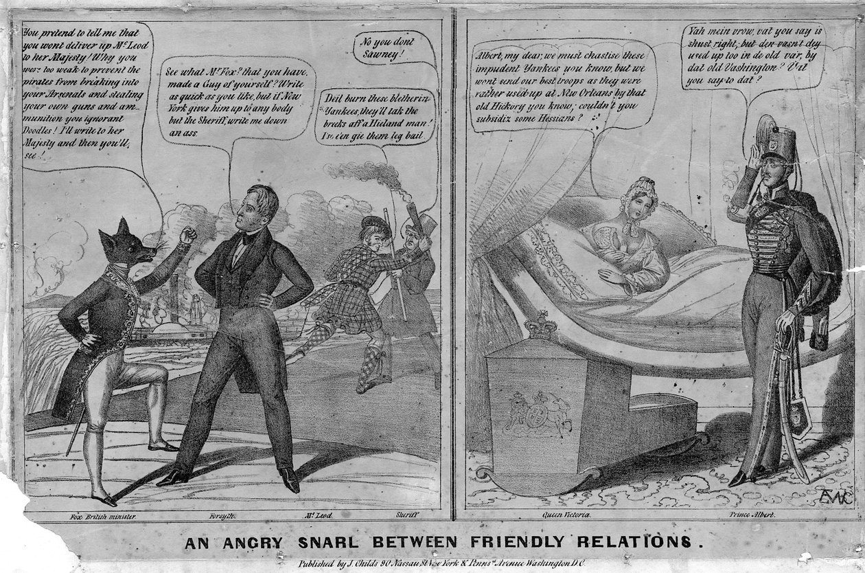 En vred snerren mellem venskabelige forbindelser, udgivet af J. Childs, New York og Washington D.C, ca. 1838-1840 af American School