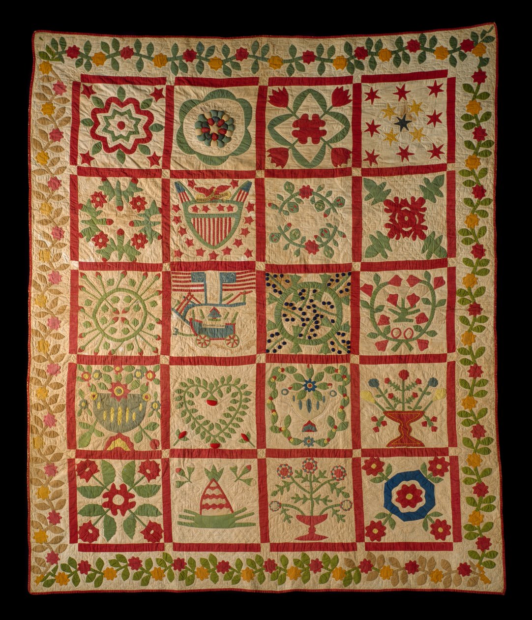 Applique Album Quilt, L & M, 1860 (bomuld) af American School