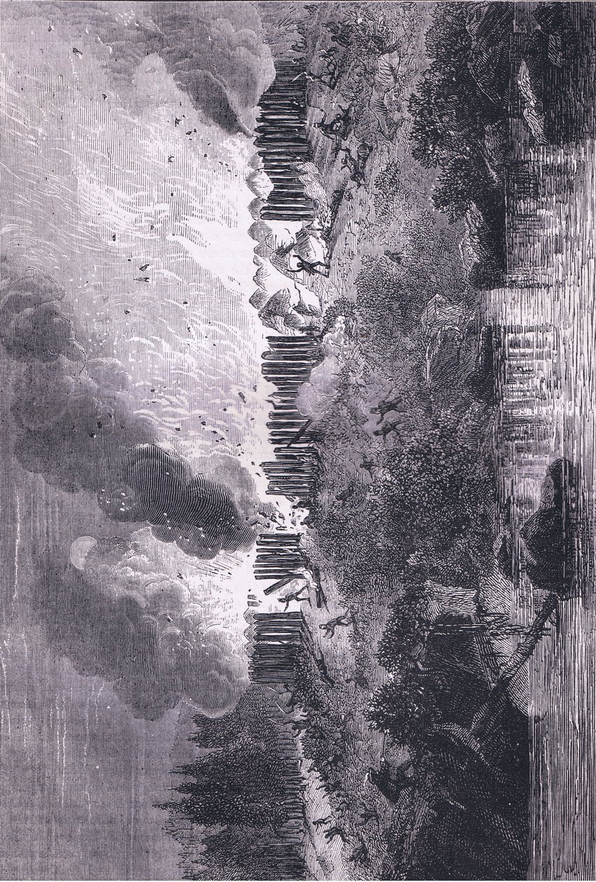 Attack on the Pequot Fort, illustration fra Cassell