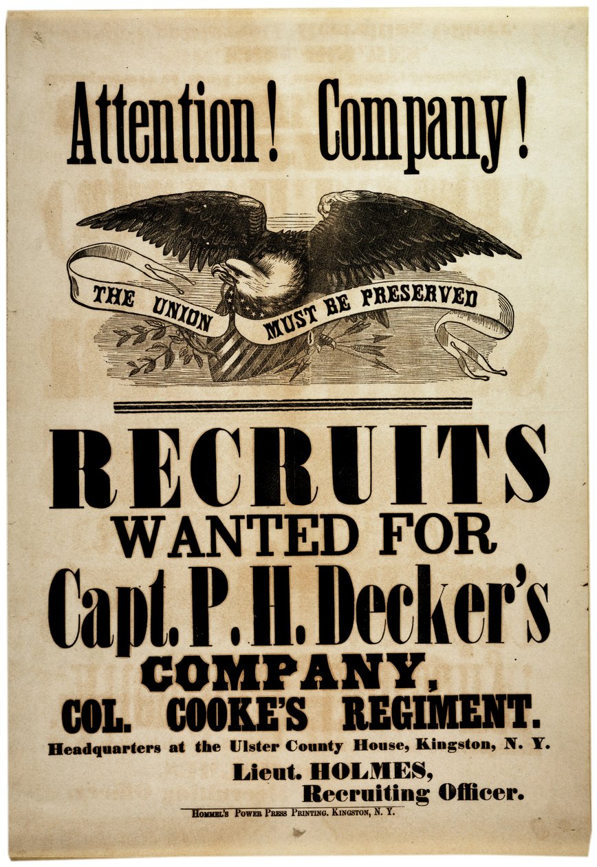 Opmærksomhed! Company!, rekrutterer bredside til New York 156th Infantry, 1862 af American School