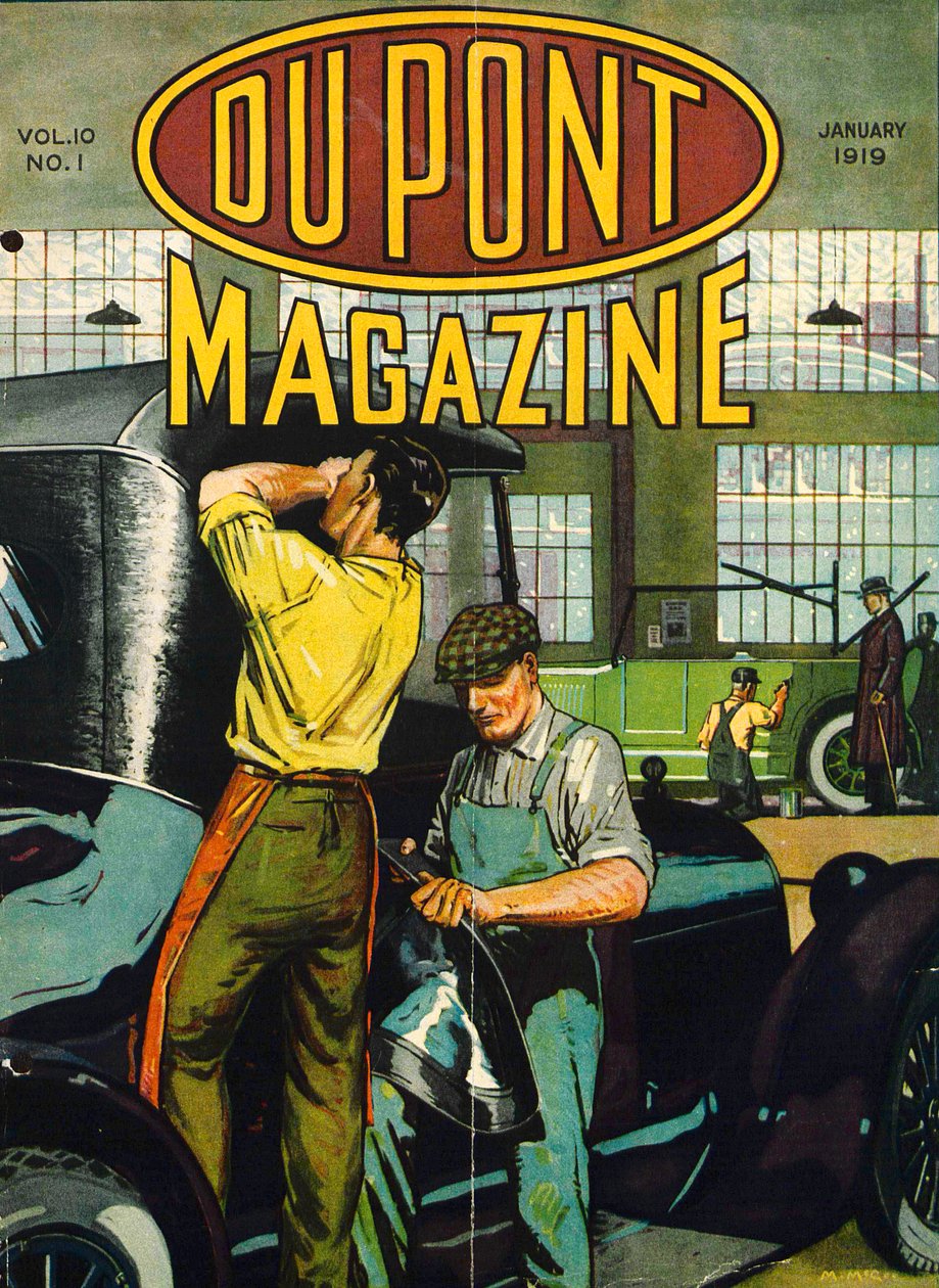 Bilreparation, forside af DuPont Magazine, januar 1919 af American School
