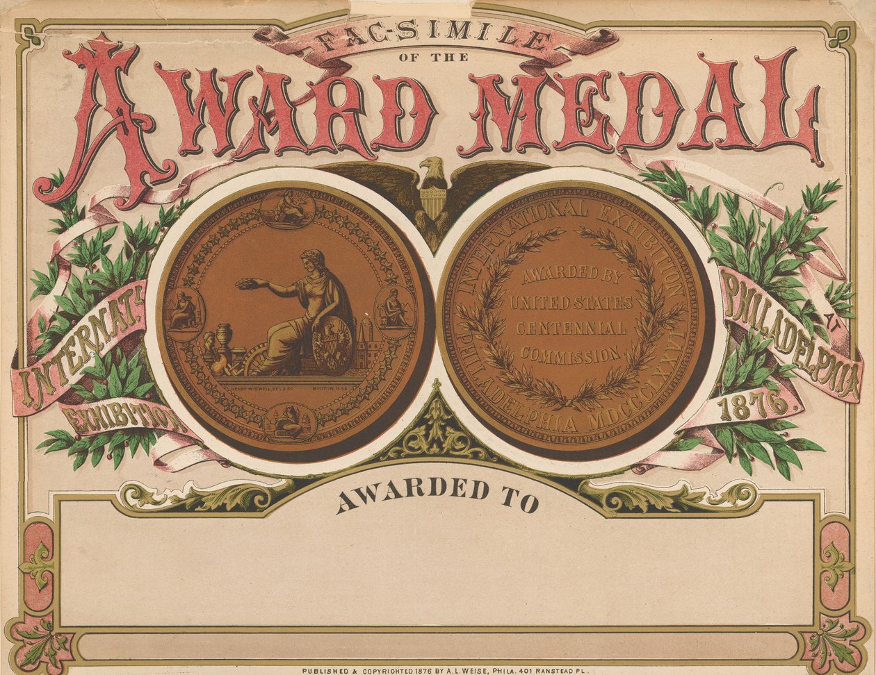 "Award Medal", Centennial Exhibition Scrapbook, 1876 af American School