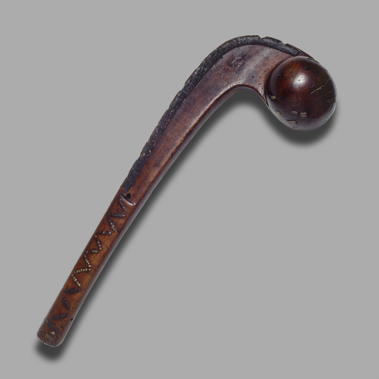 Tomahawk-klub med kuglehoved (træ og messing) af American School