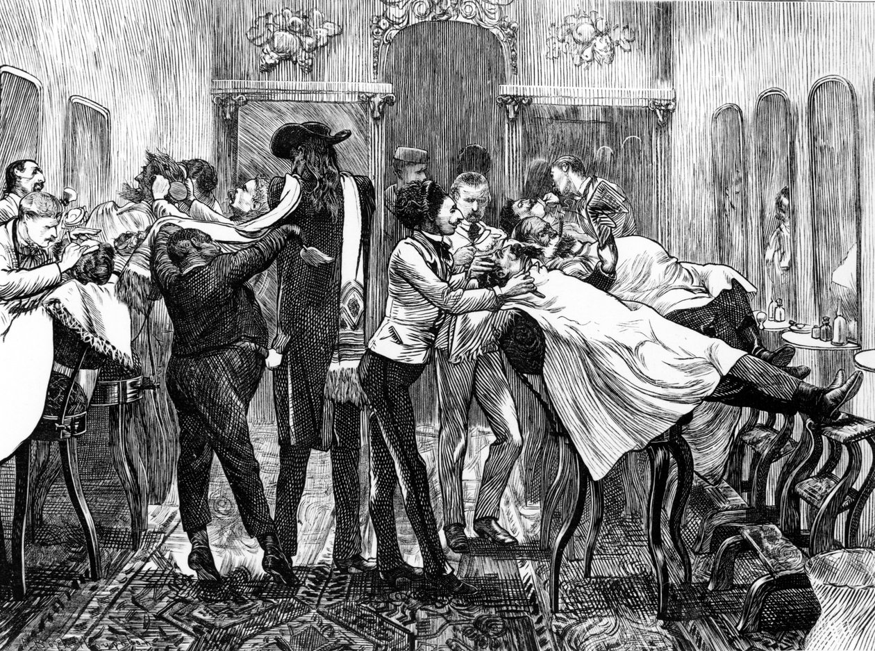 Barbers Saloon i New York, 1870 af American School