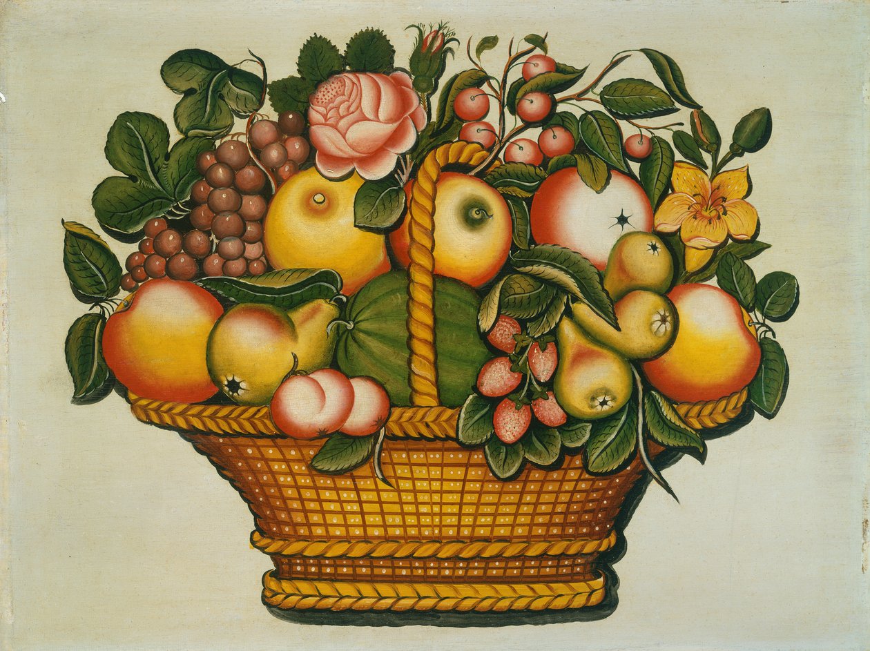 Frugtkurv med blomster, ca. 1830 af American School