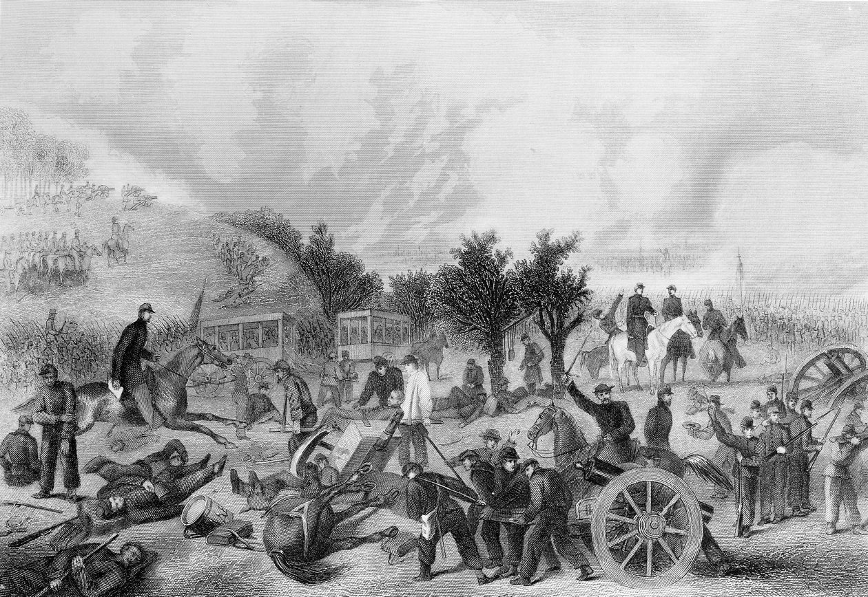 Slaget ved Gettysburg, Pennsylvania 1863, trykt i The History of the United States, 1866 af American School