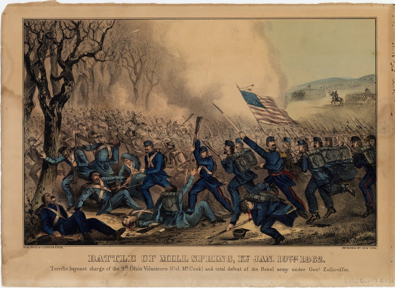 Battle of Mill Spring, Ky. 19. januar 1862, pub. af Currier & Ives, ca. 1862 af American School