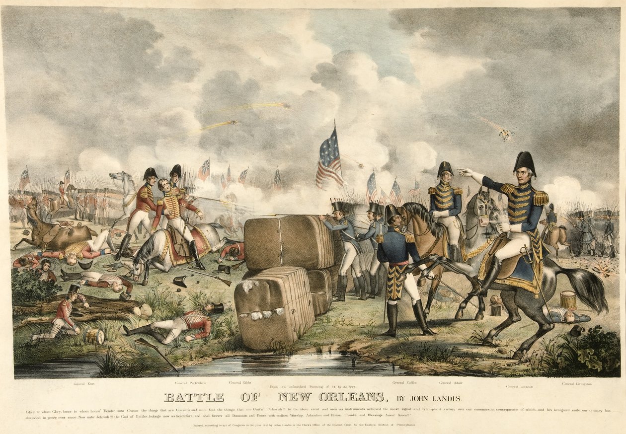 Battle of New Orleans, pub. 1840 (farve litho) af American School