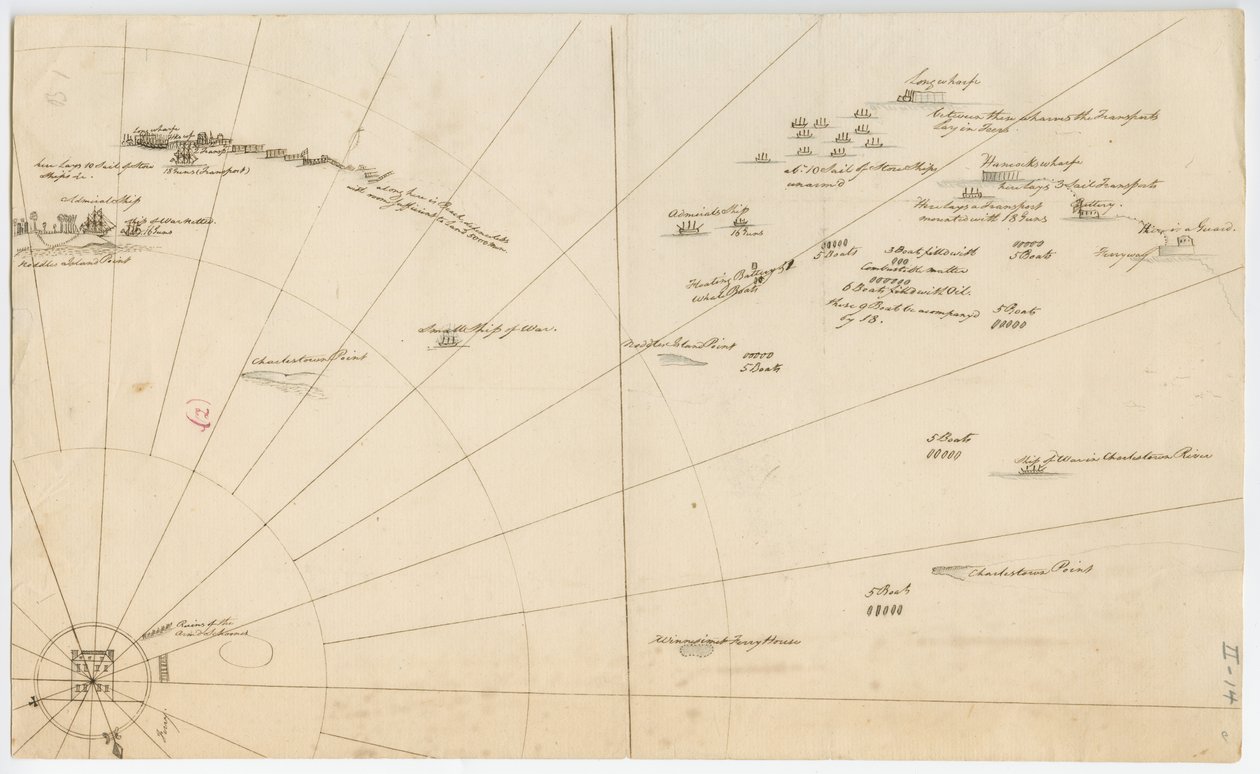 Slagplan for belejringen af Boston Harbour, ca. 1775-1776 af American School