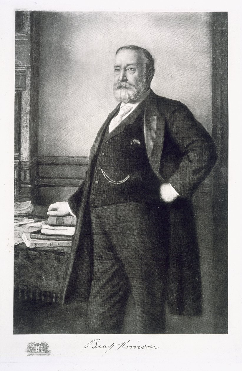 Benjamin Harrison (1833-1901), 23. præsident for Amerikas Forenede Stater, pub. 1901 (fotogravure) af American School