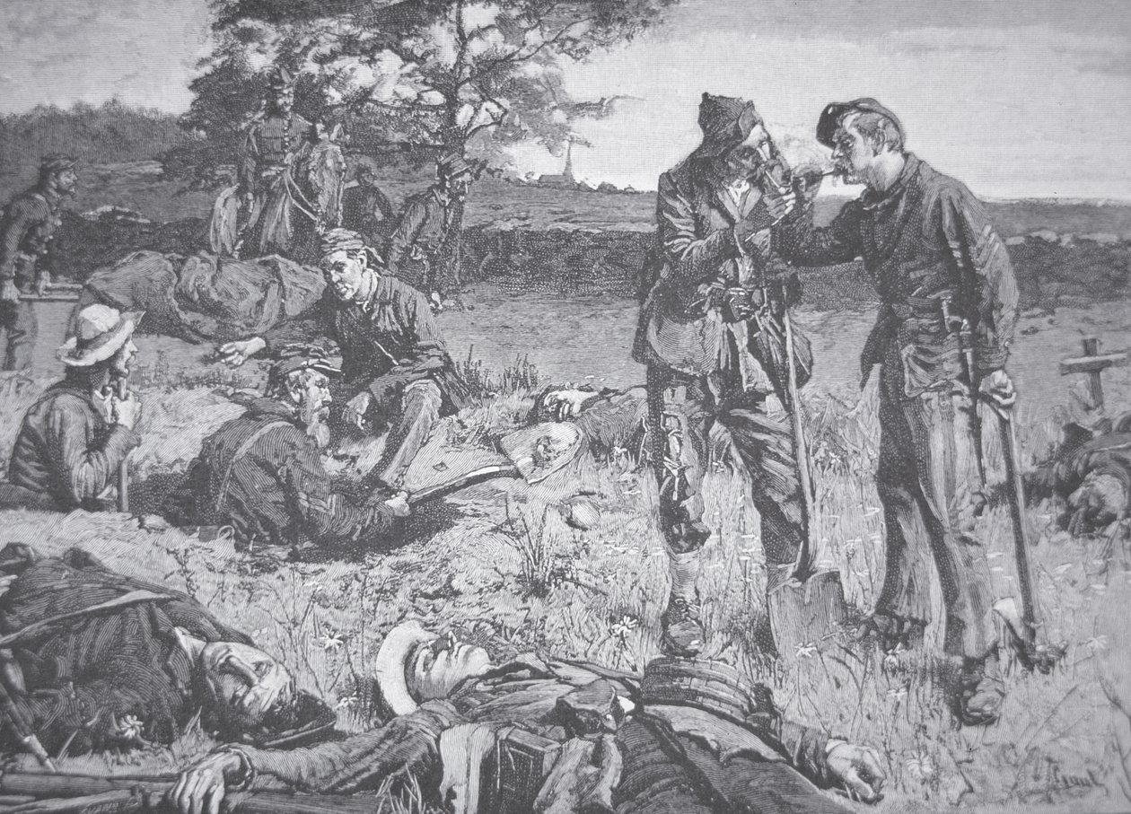Mellem linjerne under en våbenhvile (litografi) af American School