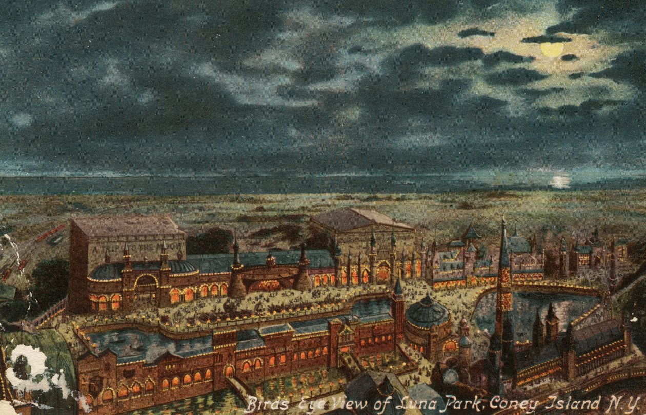 Fugleperspektiv af Luna Park, Coney Island, New York, ca. 1900 af American School
