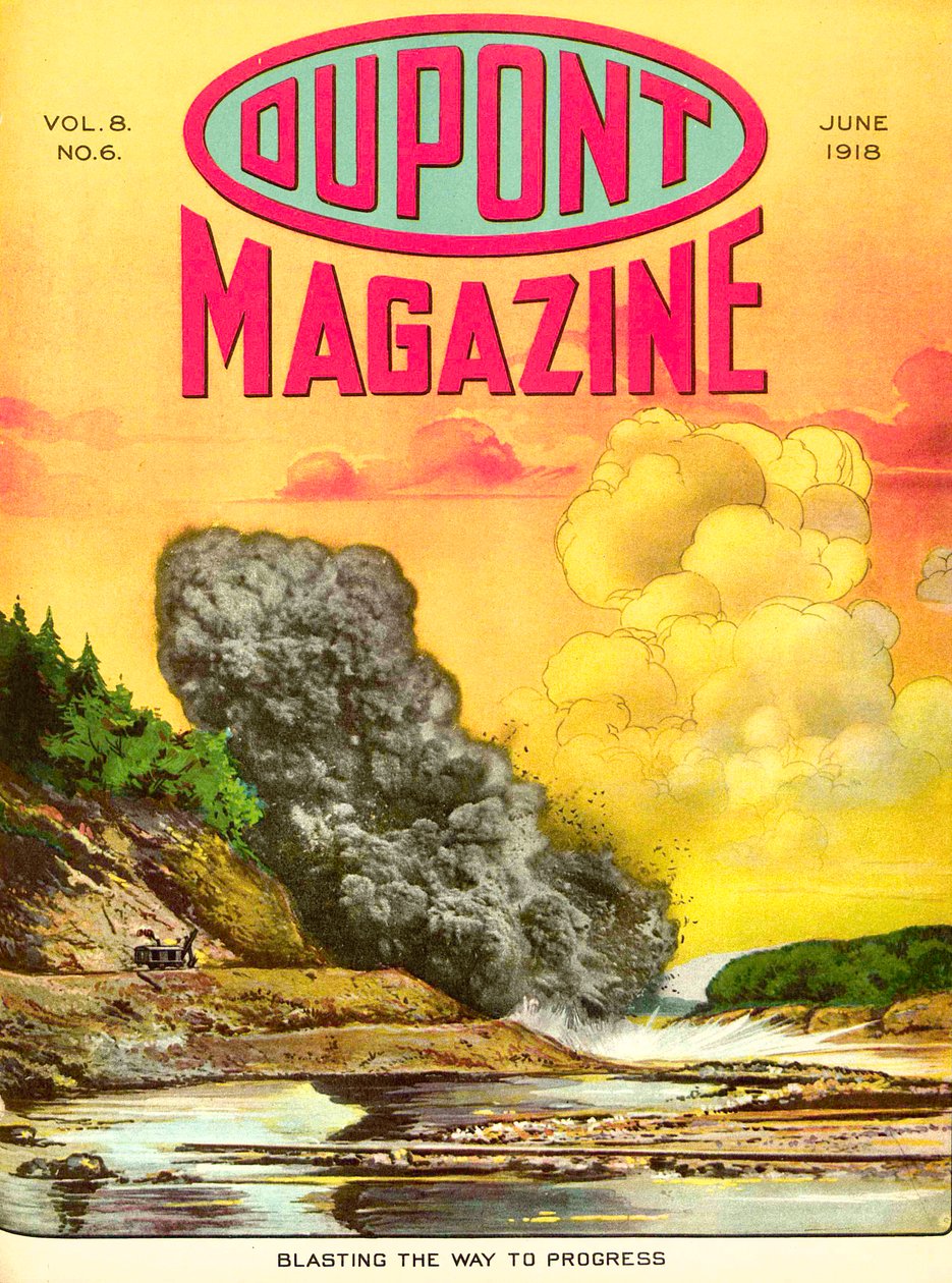 Sprænger vejen til fremskridt, forside af DuPont Magazine, juni 1918 af American School