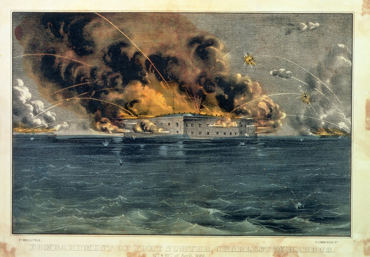 Bombardement af Fort Sumter, Charleston Harbour, 12. og 13. april 1861, pub. af Currier und Ives af American School