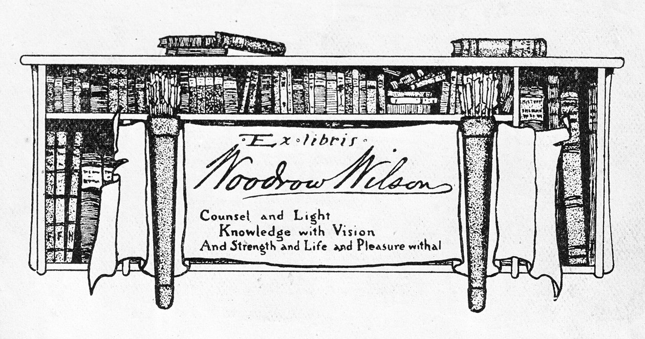 Bogplade af præsident Woodrow Wilson (1856-1924) (tryk) af American School
