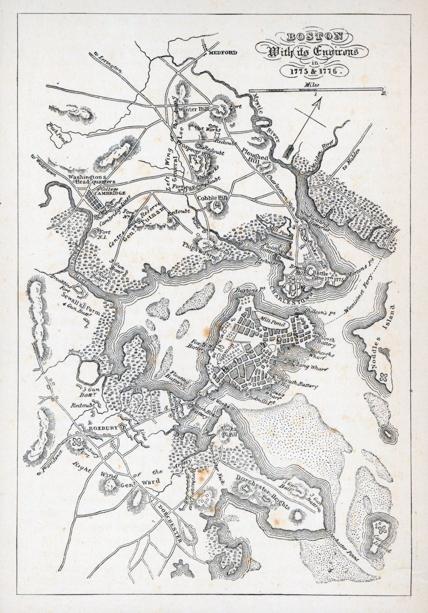 Boston og omegn i 1775 og 1776 (litho) af American School