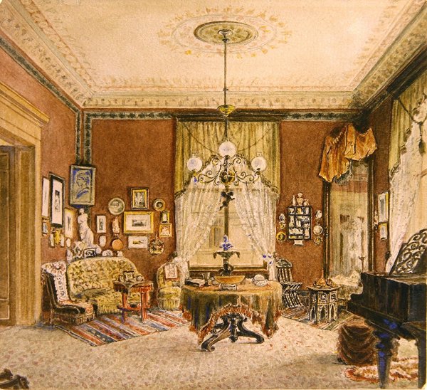 Boston tegnestue interiør, ca. 1890 (akvarel på papir) af American School