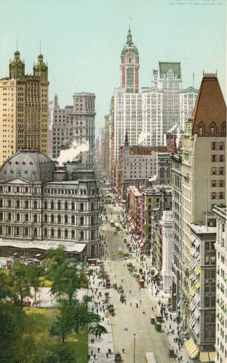 Broadway, New York (farve litho) af American School