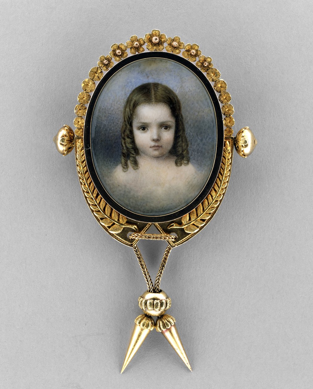Broche med portræt af en pige, ca. 1860 (akvarel på elfenben af American School