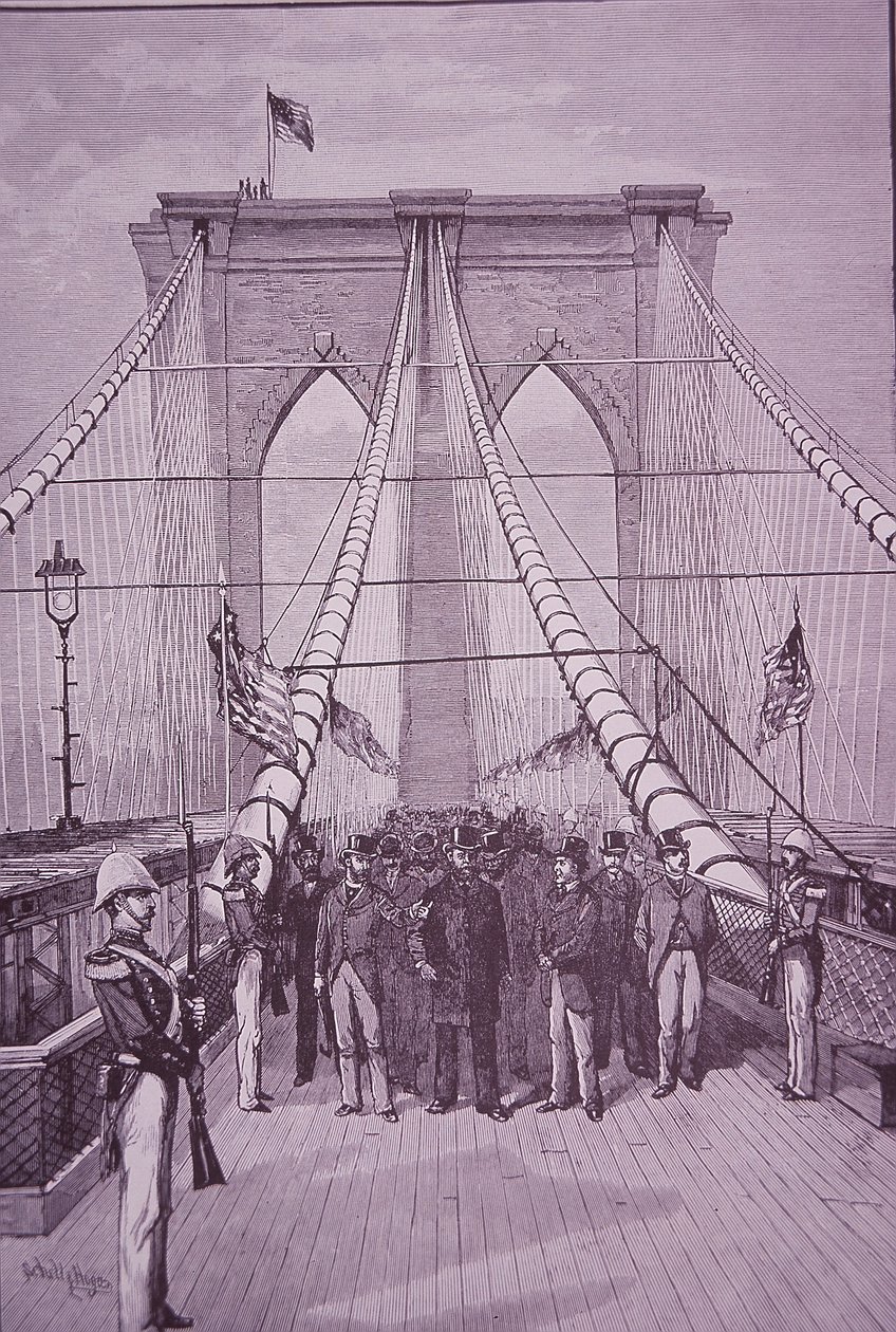 Brooklyn Bridge, præsident Arthur ved åbningsceremonien, 24. maj 1883 (gravering) af American School