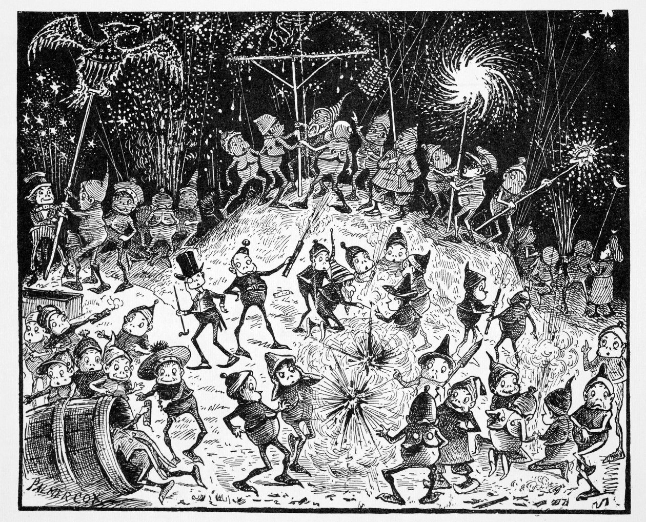 Brownies, fra The World Guide to Gnomes, Fairies, Elves and Other Little People af Thomas Keightley (1789-1872) Udgivet 1880, (BW Engraving) af American School