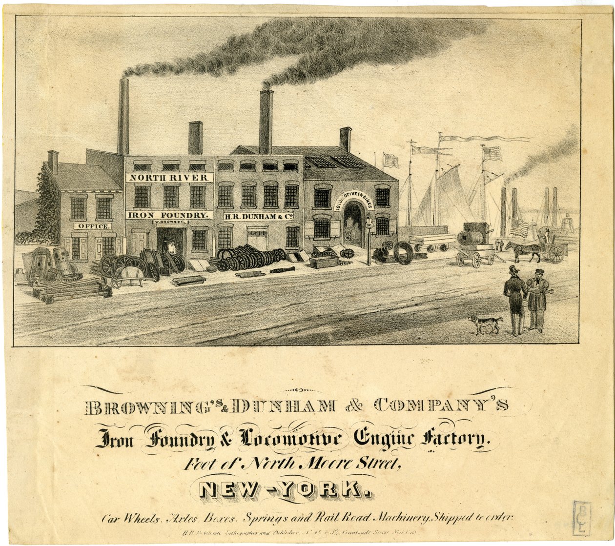 Brownings & Dunham & Companys Iron Foundry & Locomotive Engine Factory, foden af North Moore Street, New-York af American School