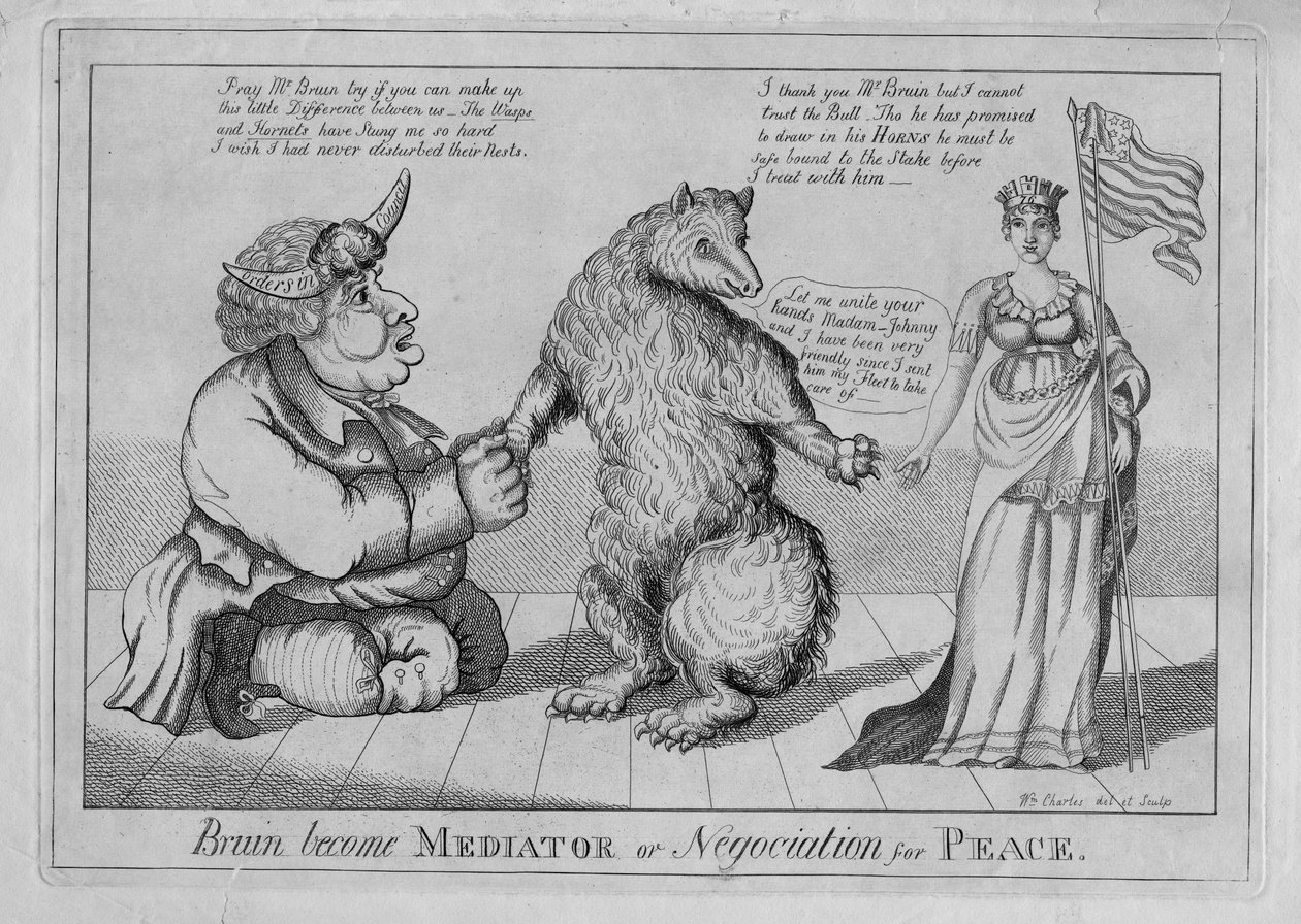 Bruin blev mægler eller fredsforhandling, c.1813 af American School