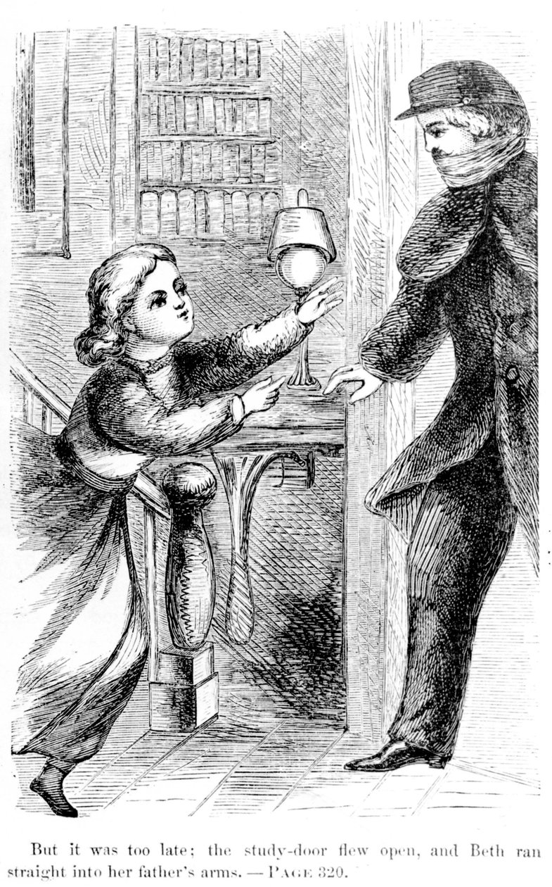 Men det var for sent: studielodtrækningen fløj åben, og Beth løb direkte i sin fars arme, 1868 af American School