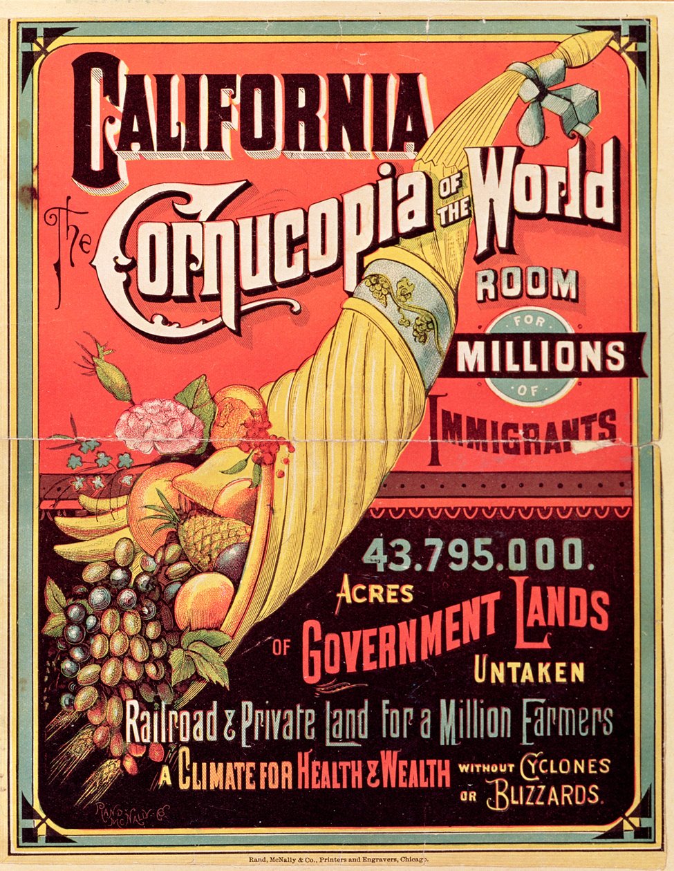 California, Cornucopia of the World, udgivet af Rand McNally & Co., ca. 1870 af American School