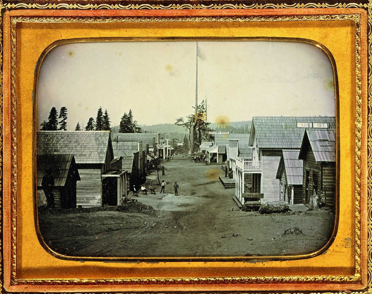 California Gold Mining Town, ca. 1852 (halvplade daguerreotypi, præget læderetui) af American School