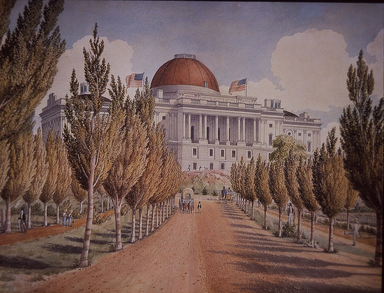 Capitol building, Washington DC, USA, ca. 1845 (farve litho) af American School