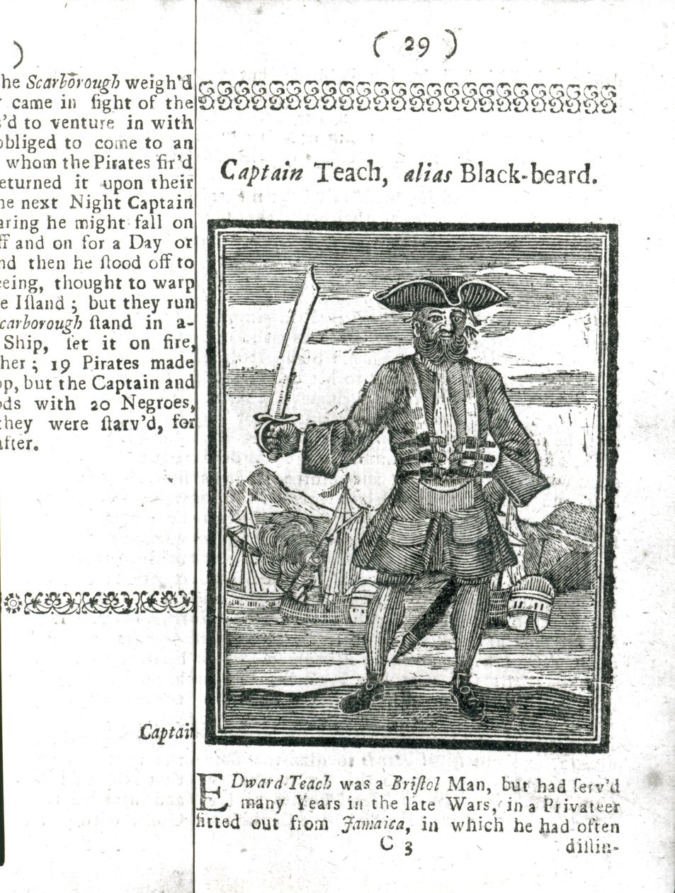 Kaptajn Teach, Alias Black Beard, fra historie og liv for alle de mest berygtede pirater og deres besætninger, London, 1725 af American School