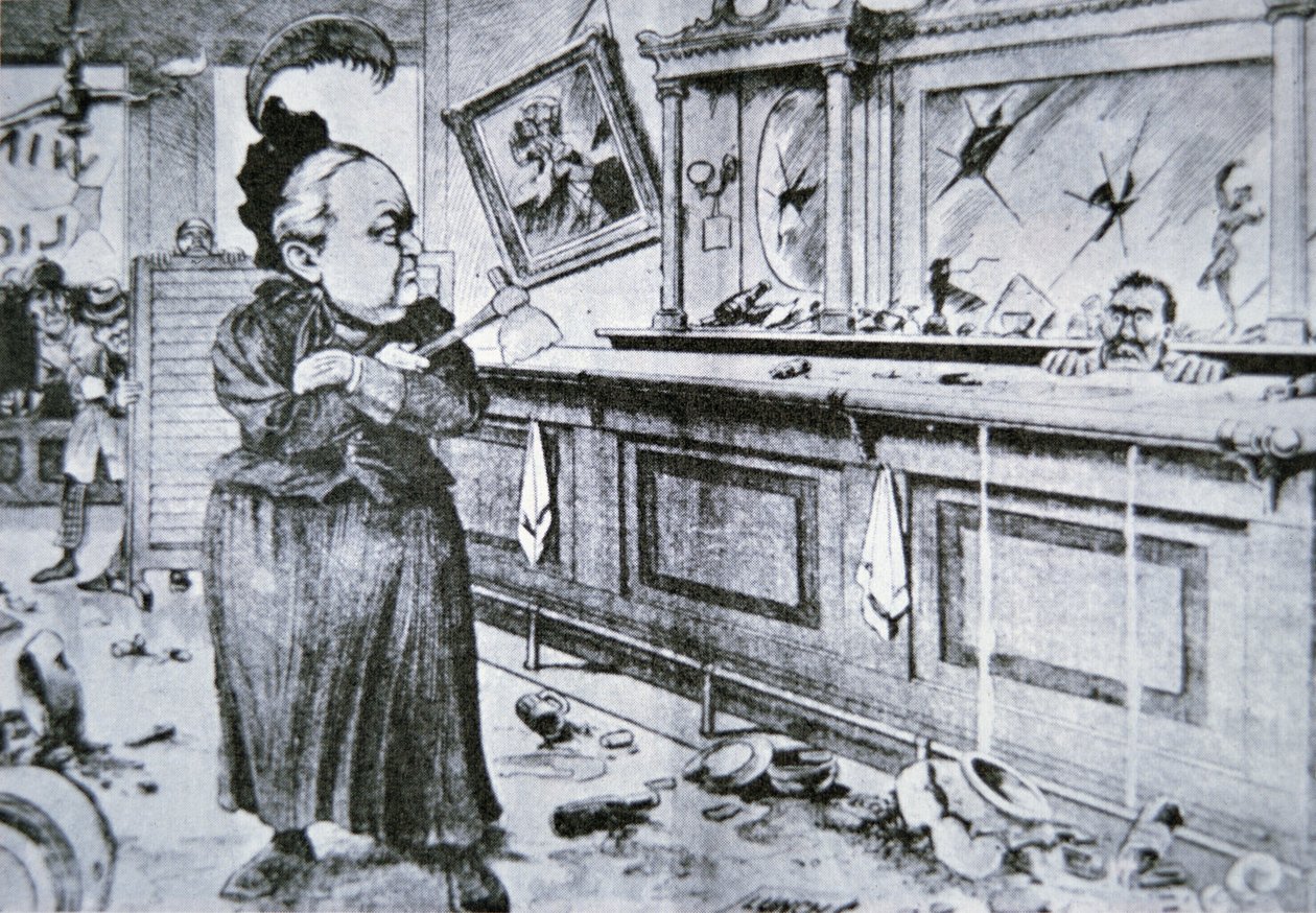 Carry Nation med sin økse, ca.1905 (litografi) af American School