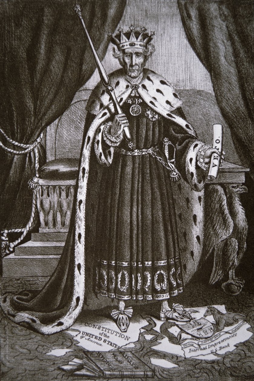 Tegneserie, der skildrer general Andrew Jackson som 