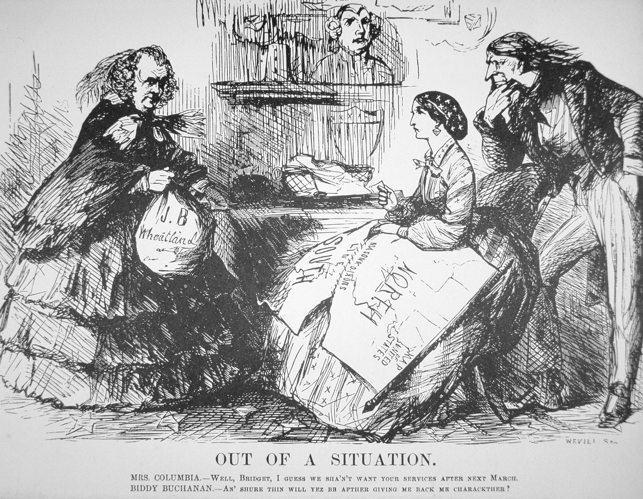 Tegnefilm i Vanity Fair Magazine, der satirerer det amerikanske folks afvisning af James Buchanan (1791-1868), 7. april af American School