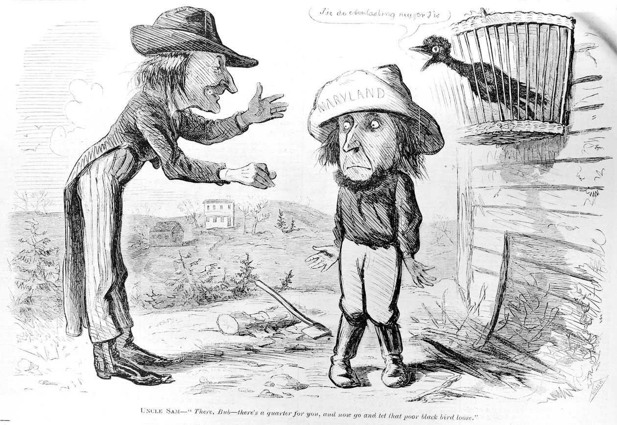Tegneserie satire over afskaffelsen af slaveriet i Maryland, fra "Frank Leslie