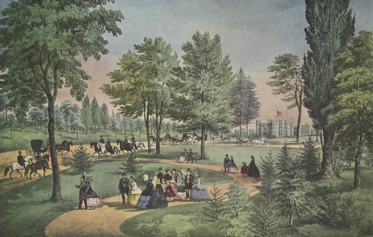 Central Park, The Drive, Currier & Ives, pub. 1862 af American School