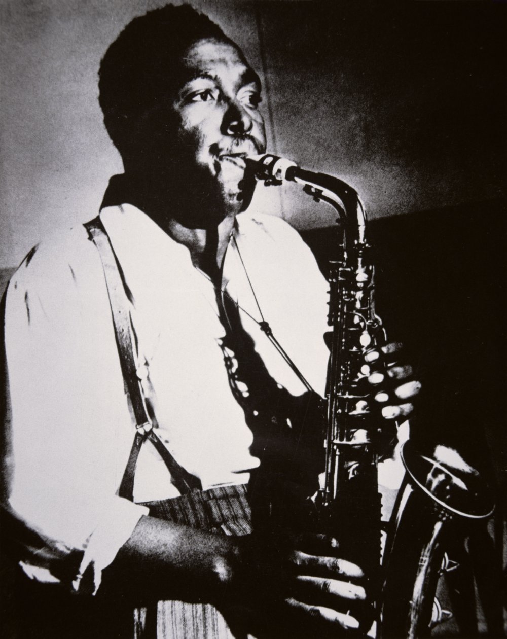 Charlie Parker (1920-55) (s/h-billede) af American School