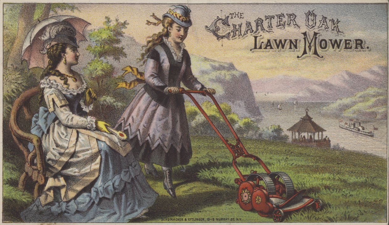 Charter Oak Plæneklipper (chromolitho) af American School