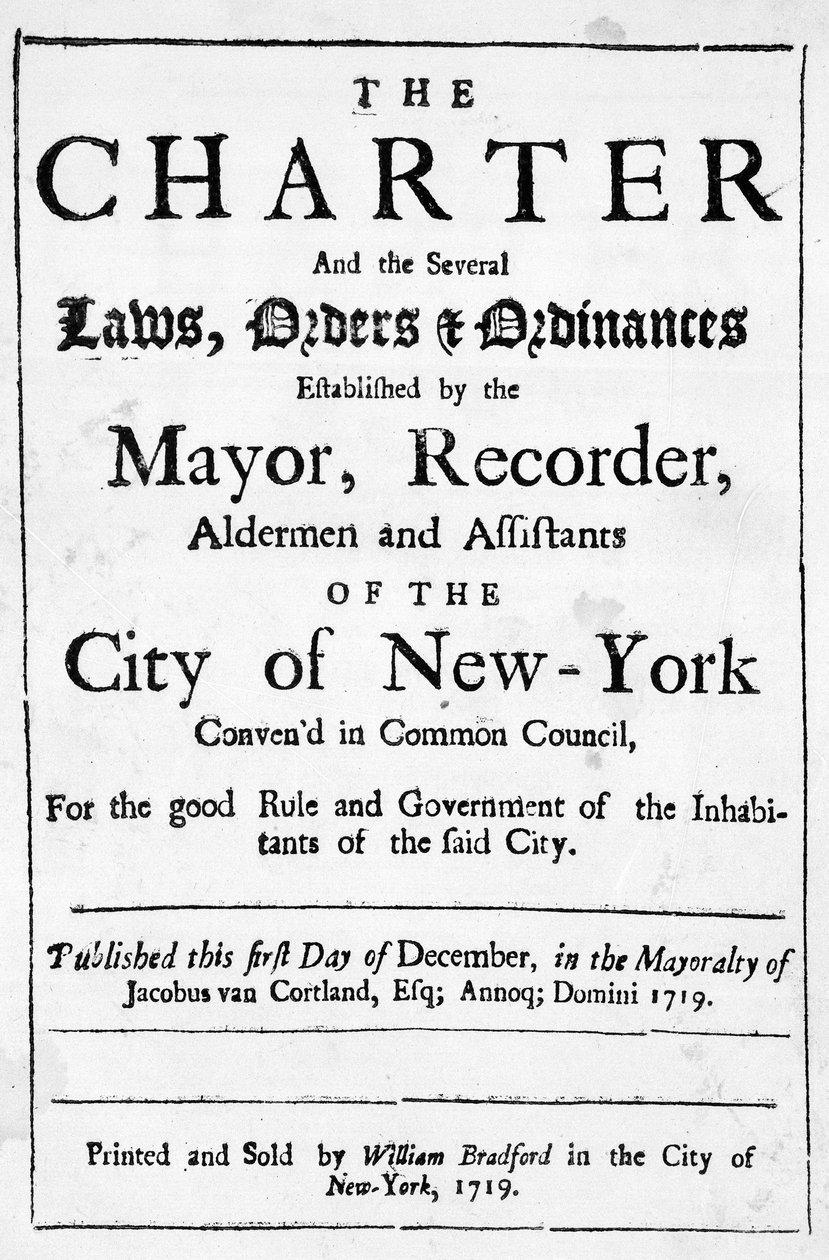 Charter of the City of New York, 1719 (tryk) af American School