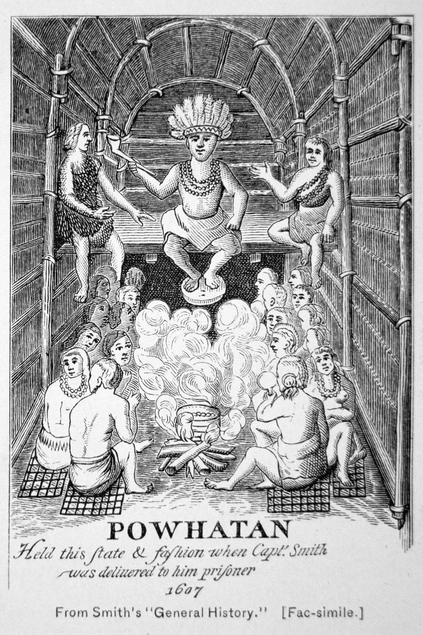 Chief Powhatan, som han dukkede op i 1607, fra Smiths 