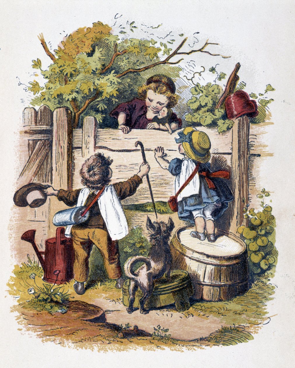 Børnetræf i “” Schnick, snack, småting for de mindste””, børneleg. udg. London - Georges Ronthedge og sønner. New York, Den brede vej Ludgate n.d. c. 1890. af American School