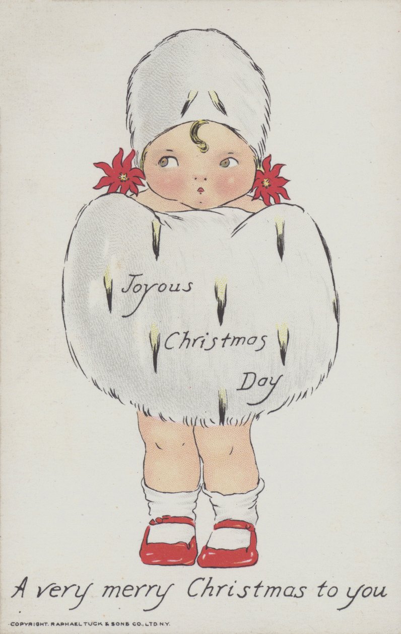 Julekort med billede af et barn med julepels og hue. (chromolitho) af American School