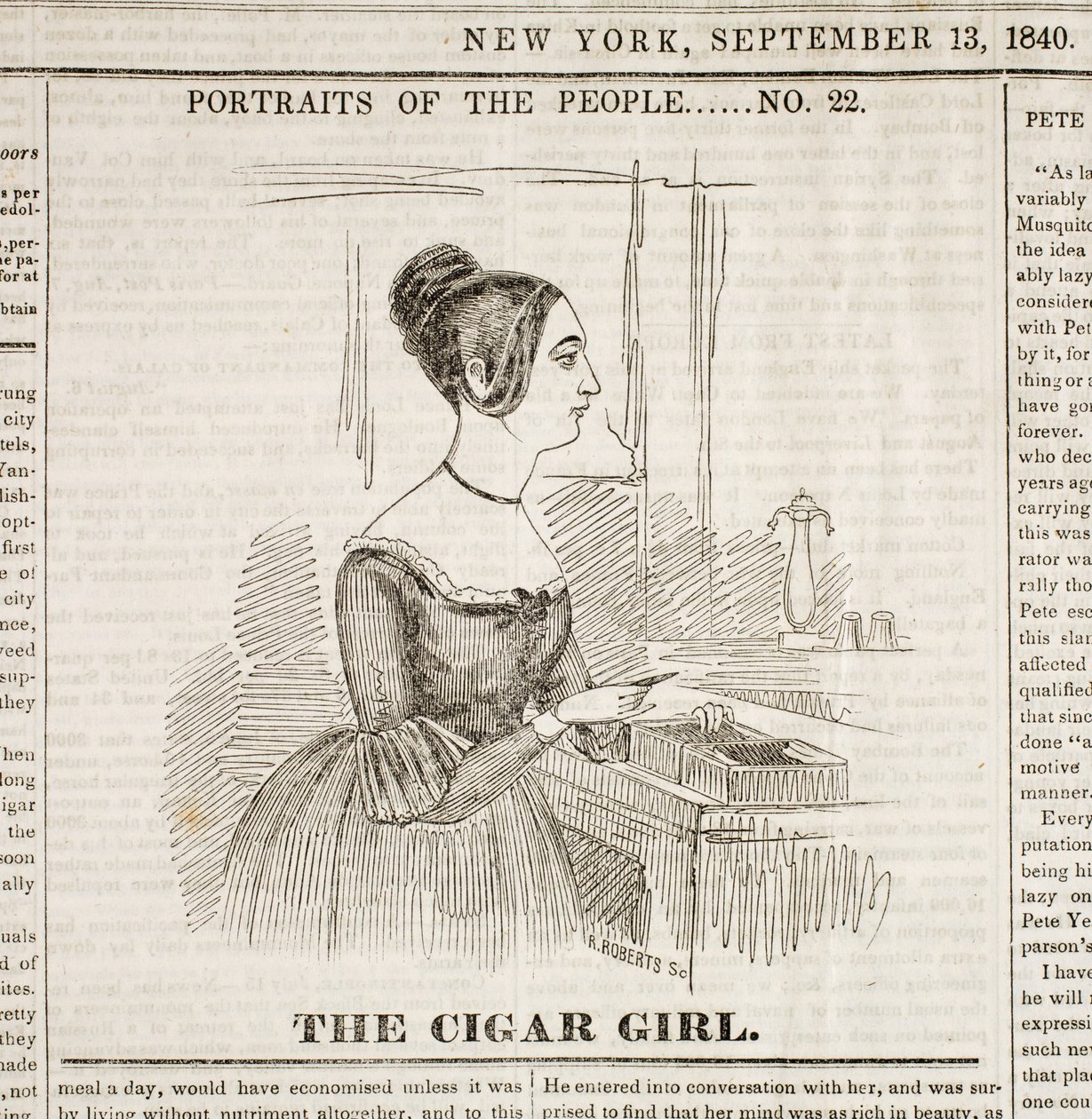 Cigar Girl, forsiden af "New York Sunday Atlas", 13. september 1840 af American School