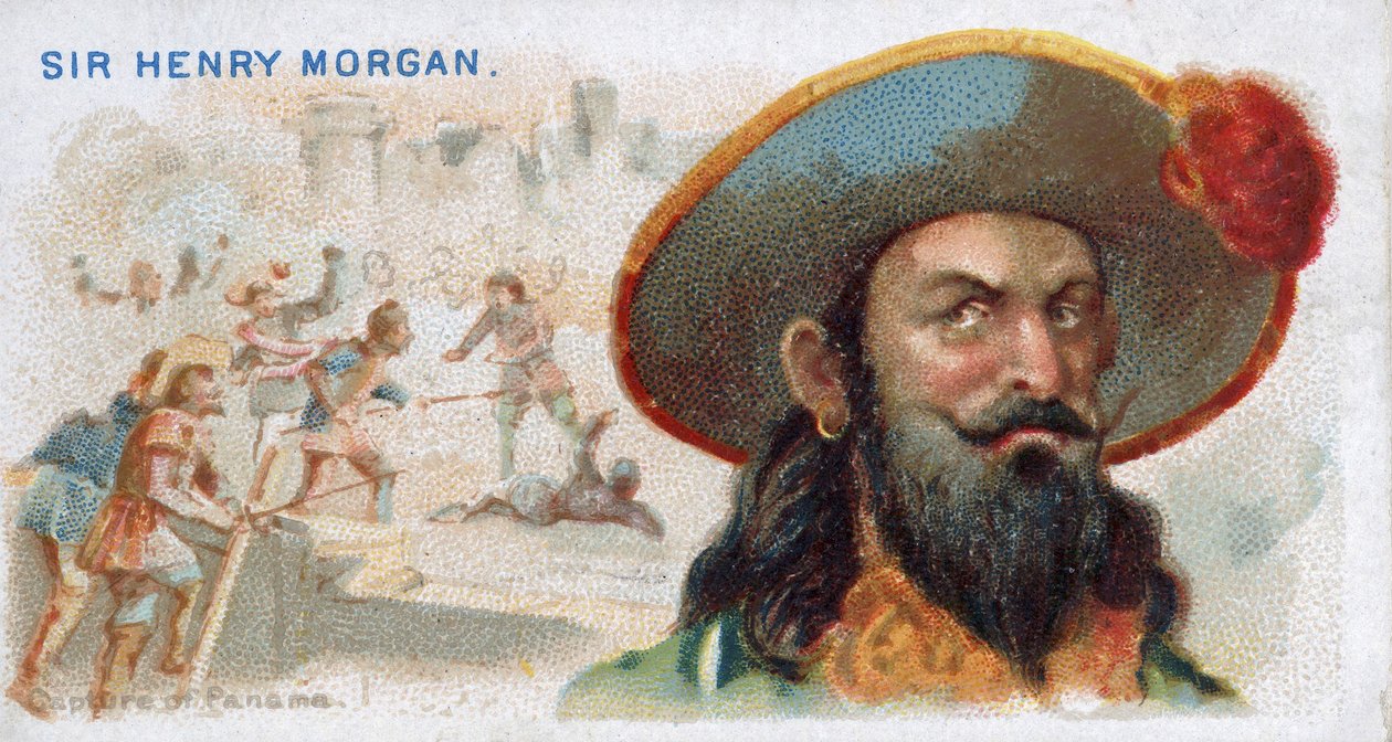Cigaretkort Sir Henry Morgan, Capture of Panama, fra Pirates of the Spanish Main-serien (N19), pub. 1888 af American School