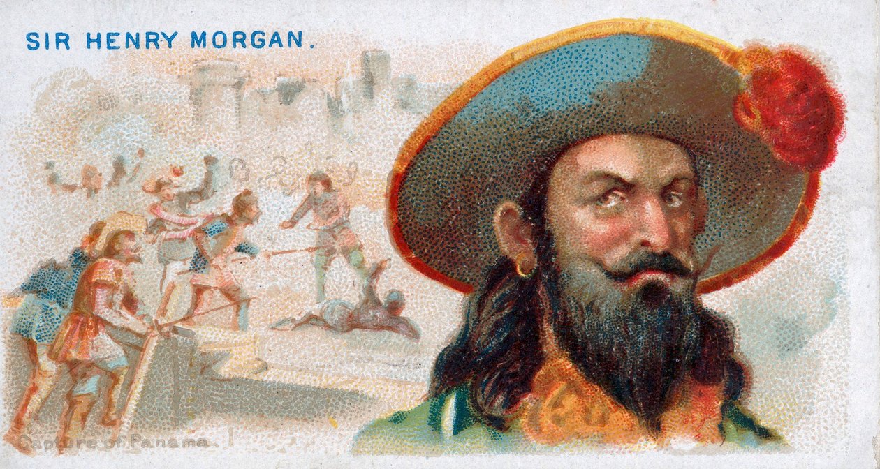 Cigaretkort Sir Henry Morgan, Capture of Panama, pub. 1888 farvelitografi. af American School