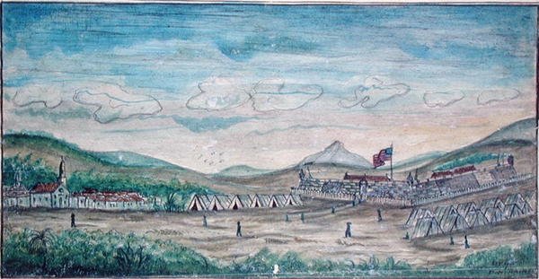 Byen og slottet i Perote, Mexico (akvarel på papir) af American School
