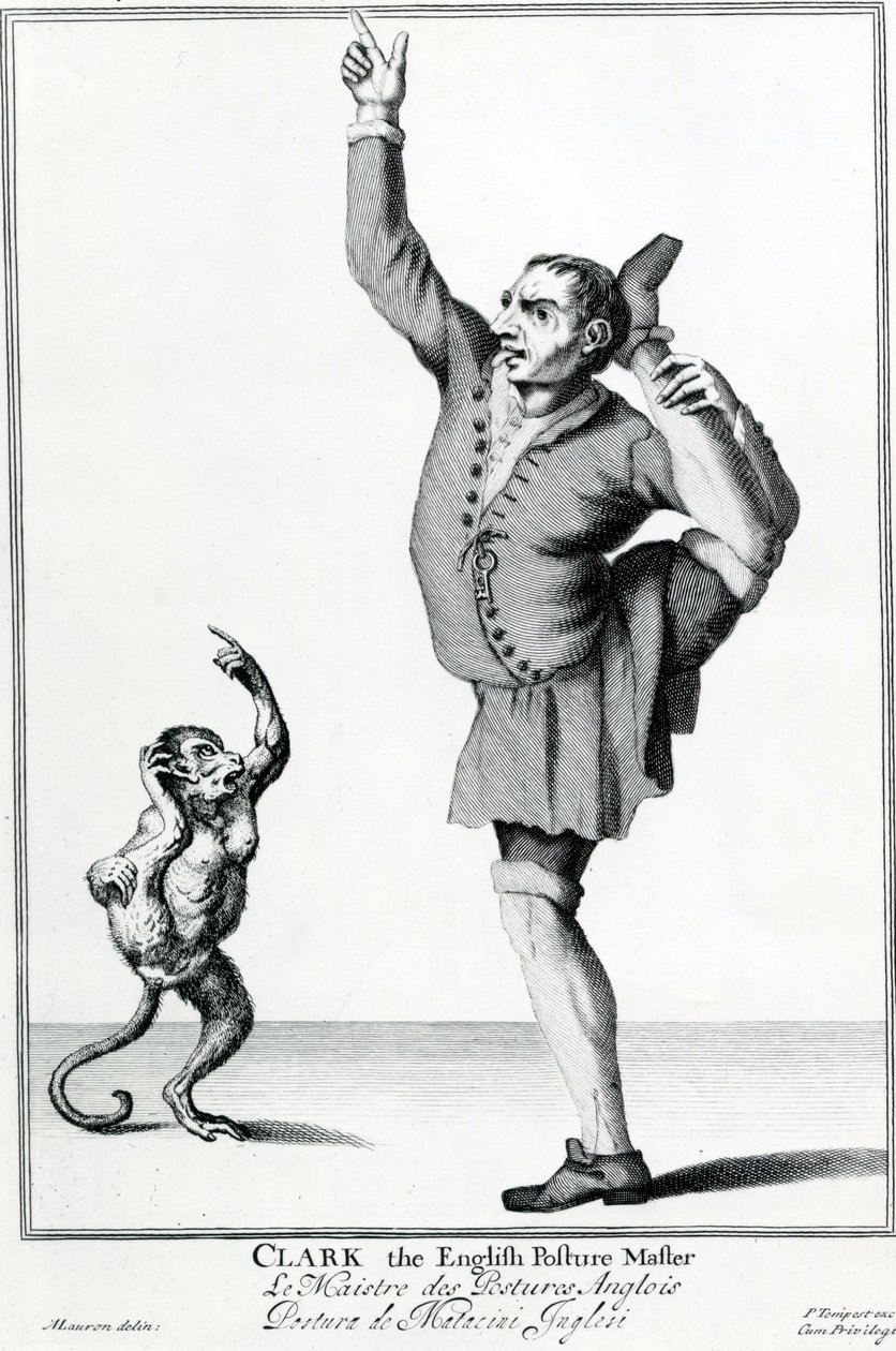 Clark the English Posture Maker, taget fra serien The Cryes of the City of London Drawne after the Life, gravering efter Marcellus Laroon II, udgivet af Pierce Tempest, 1688 af American School