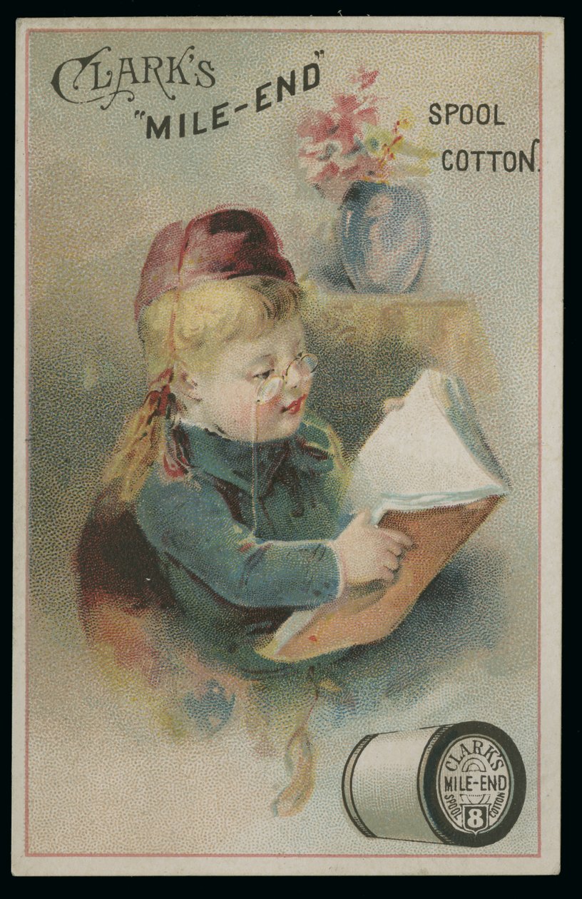 Clarks Mile-End Spool Cotton Trade Card af American School